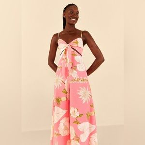 FARM Rio Neon Pink Floral Jumpsuit with Cutout Tie Bust